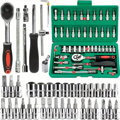 ✨️Kit de Réparation Automobile Professionnel – Coffret à Outils Vert 46 Pièces avec Clé à Cliquet – Ensemble d'Outils Essentiel pour l'Entretien et la Réparation Automobile