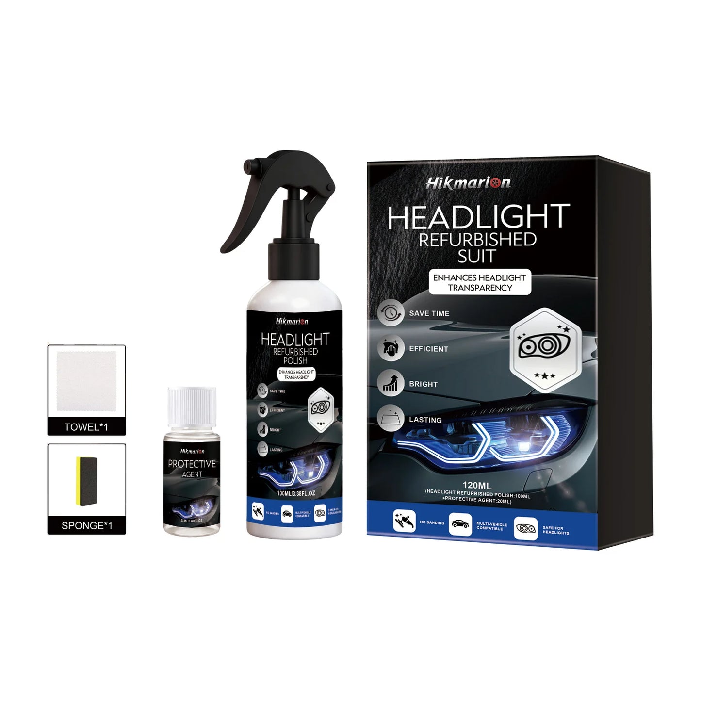 ✨️Kit de rénovation et de nettoyage des phares de voiture – Élimine la saleté et l'oxydation, restaure la transparence, polish rénovateur pour phares automobiles.