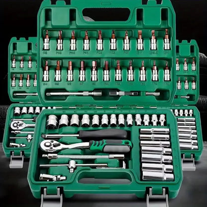 ✨️Kit de Réparation Automobile Professionnel – Coffret à Outils Vert 46 Pièces avec Clé à Cliquet – Ensemble d'Outils Essentiel pour l'Entretien et la Réparation Automobile