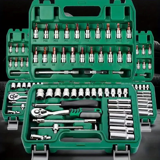 ✨️Kit de Réparation Automobile Professionnel – Coffret à Outils Vert 46 Pièces avec Clé à Cliquet – Ensemble d'Outils Essentiel pour l'Entretien et la Réparation Automobile