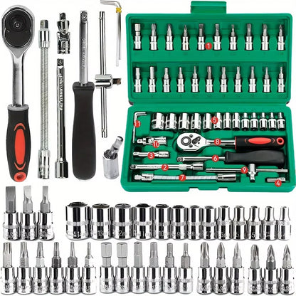 ✨️Kit de Réparation Automobile Professionnel – Coffret à Outils Vert 46 Pièces avec Clé à Cliquet – Ensemble d'Outils Essentiel pour l'Entretien et la Réparation Automobile