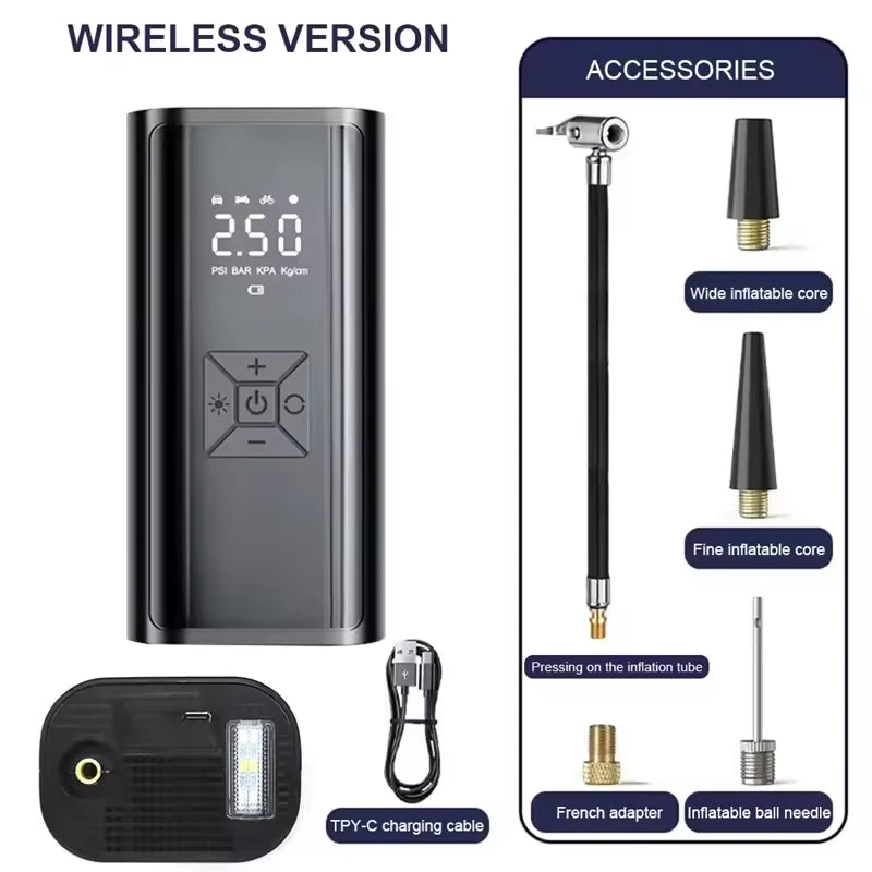 ✨️YIJU – Gonfleur Électrique Sans Fil Premium 150 PSI pour Voiture, Moto, Vélo et Trottinette