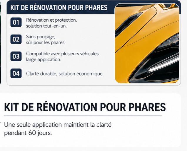✨️Kit de rénovation et de nettoyage des phares de voiture – Élimine la saleté et l'oxydation, restaure la transparence, polish rénovateur pour phares automobiles.