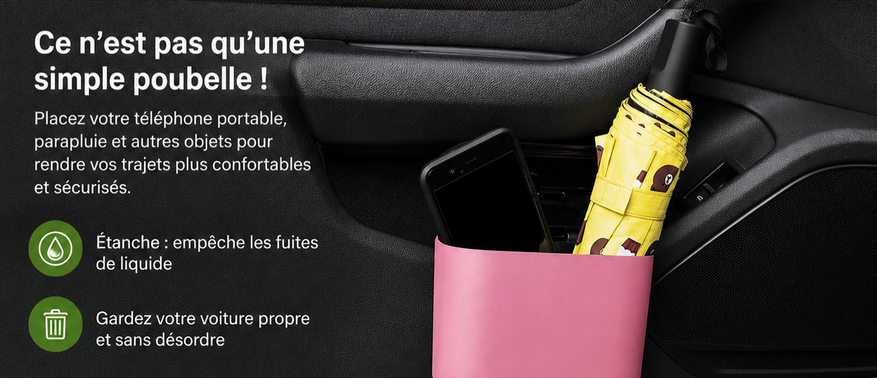 ✨️Poubelle de voiture avec couvercle, 4 rouleaux de sacs inclus. Étanche, portable et facile à suspendre
