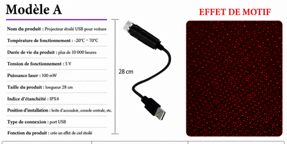✨️Projecteur LED USB effet ciel étoilé pour voiture – Éclairage d'ambiance intérieur décoratif