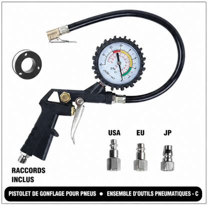 ✨️Pistolet de gonflage manuelle haute précision 0–16 bars (0–220 PSI).