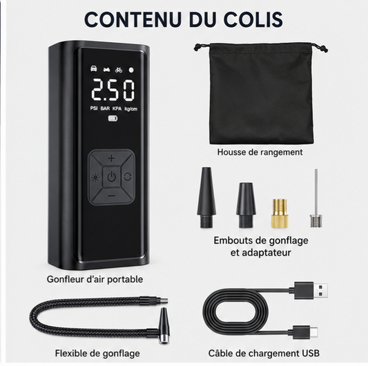 ✨️YIJU – Gonfleur Électrique Sans Fil Premium 150 PSI pour Voiture, Moto, Vélo et Trottinette