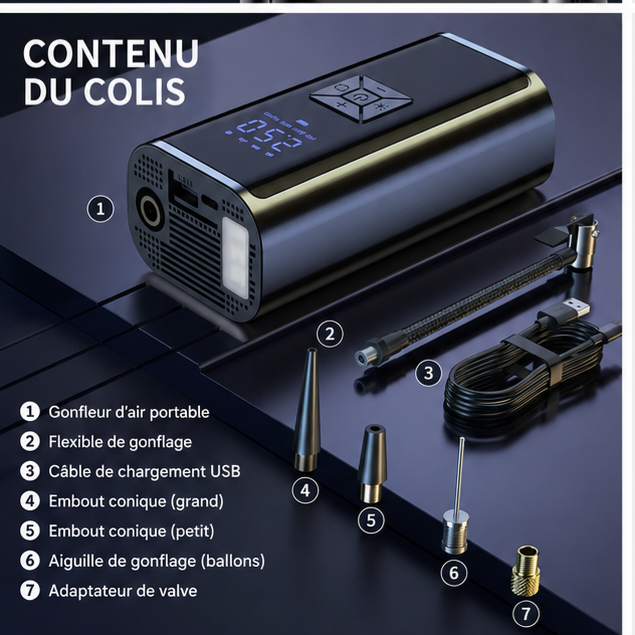 ✨️YIJU – Gonfleur Électrique Sans Fil Premium 150 PSI pour Voiture, Moto, Vélo et Trottinette