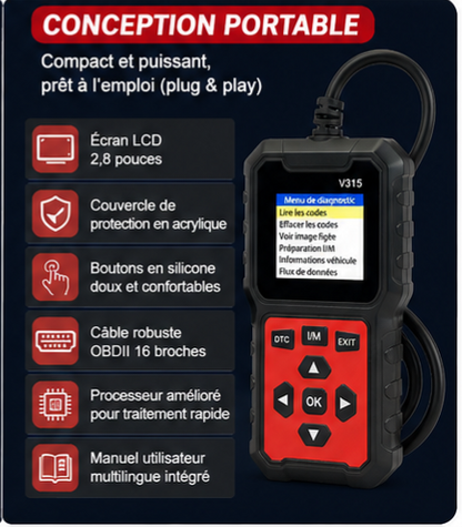 ✨️Valise de diagnostic V315 – Lecteur de codes OBD2/EOBD rapide, compatible avec 99 % des véhicules.✨️