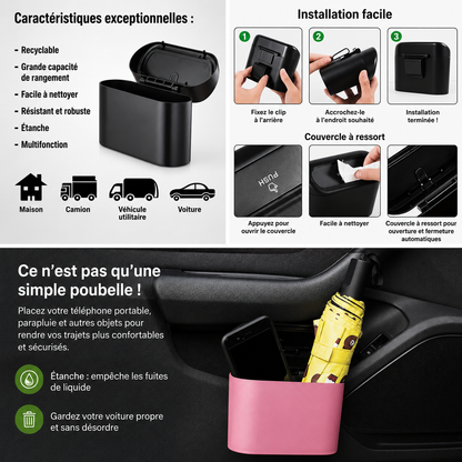 ✨️Poubelle de voiture avec couvercle, 4 rouleaux de sacs inclus. Étanche, portable et facile à suspendre
